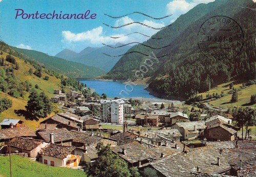 Cartolina Pontechianale panorama frazione Maddalena 1991