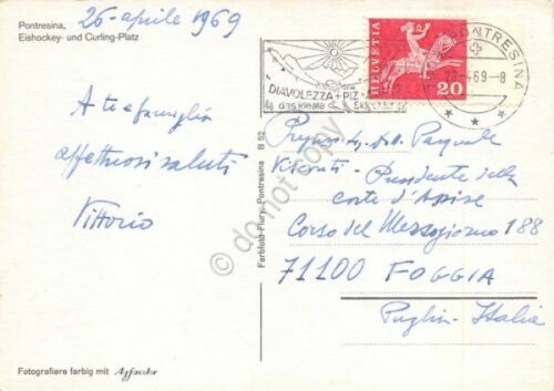 Cartolina Pontresina campo Hockey e curling timbro a targhetta Diavolezza … | Immagine Gallery 2