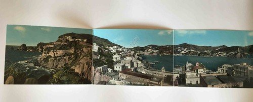Cartolina Ponza pieghevole 4 facciate panorama cm 60 lunghezza colorata …