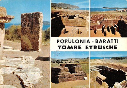 Cartolina Populonia Baratti vedute varie tombe Etrusche 1973 (Livorno) | Immagine principale