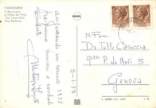 Cartolina Pordenone Municipio 1973