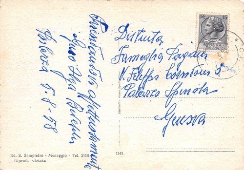 Cartolina Porlezza Lago di Lugano 1958