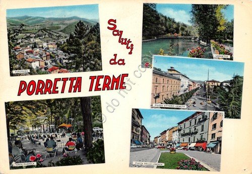 Cartolina Porretta Terme 5 vedute parco puzzola Piazza V Veneto …