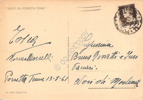 Cartolina Porretta Terme Stabilimenti alti 1941