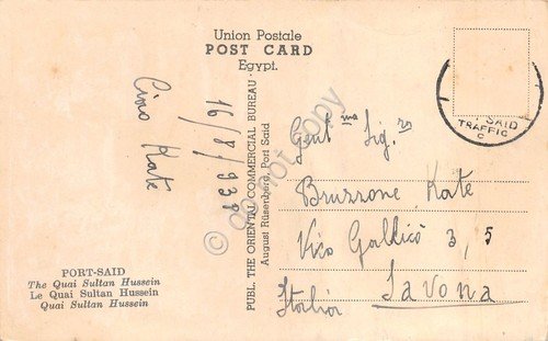 Cartolina Port Said the Quai Sultan Hussein 1938