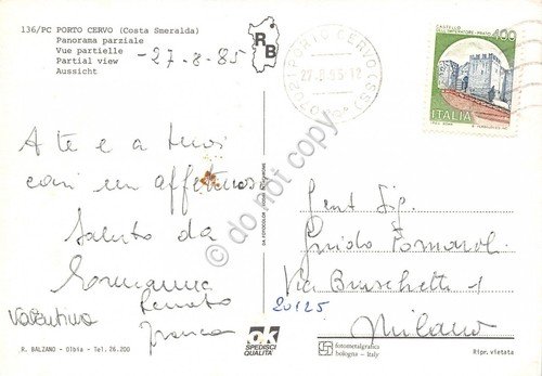 Cartolina Porto Cervo Sardegna Panorama parziale dall'alto 1985 (Sassari)