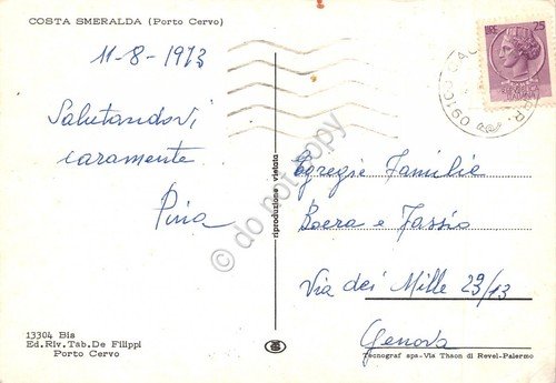 Cartolina Porto Cervo Sosta Smeralda 1973 sporca