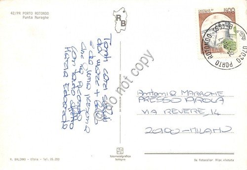 Cartolina Porto Rotondo Punta Nuraghe spiaggia 1987 (Sassari)