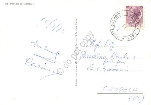 Cartolina Porto San Giorgio vedute varie stadio 1972