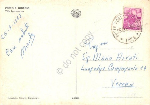 Cartolina Porto San Giorgio Villa Napoleone animata 1963 grinze (Ascoli …
