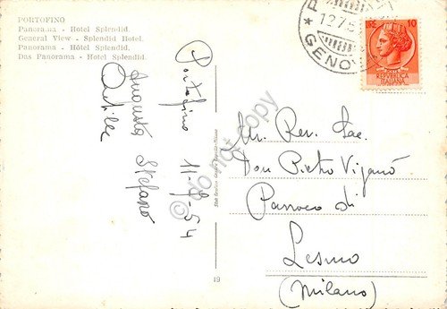 Cartolina Portofino Panorama Hotel Splendid 1954 (Genova) | Immagine Gallery 2