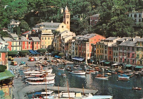 Cartolina Portofino Porticciolo dall'alto barche (Imperia)