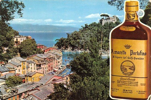 Cartolina Portofino Pubblicitaria Amaretto e panorama