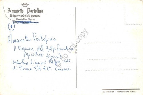Cartolina Portofino Pubblicitaria Amaretto e panorama