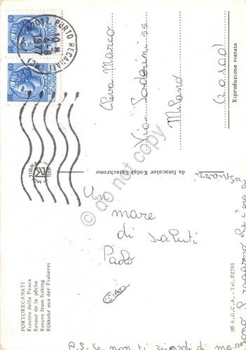 Cartolina Portorecanati rientro della pesca pescherecci animata 1977 grinze