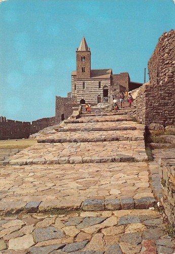 Cartolina Portovenere Chiesa di San Pietro animata (La Spezia)