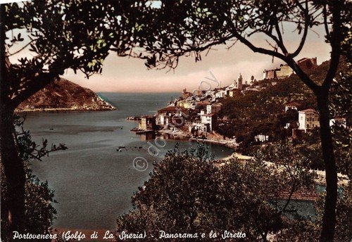 Cartolina Portovenere panorama e stretto 1955
