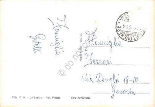 Cartolina Portovenere Panorama e Stretto colorata 1954