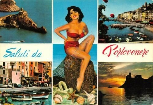 Cartolina Portovenere vedute varie PIN UP timbro targhetta comune La …