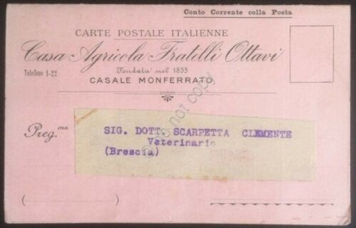 Cartolina postale con catalogo libri agraria Casa Agricola Fratelli Ottavi …