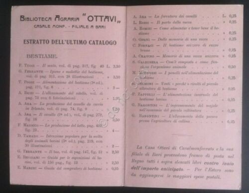 Cartolina postale con catalogo libri agraria Casa Agricola Fratelli Ottavi …