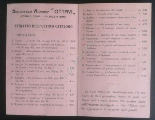 Cartolina postale con catalogo libri agraria Casa Agricola Fratelli Ottavi …