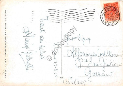 Cartolina Postcard - Milano Stazione Centrale auto d'epoca notturno 1955