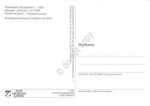 Cartolina Postverkehr Deutschland USA Dampfer Bremen timbro filatelico 1983