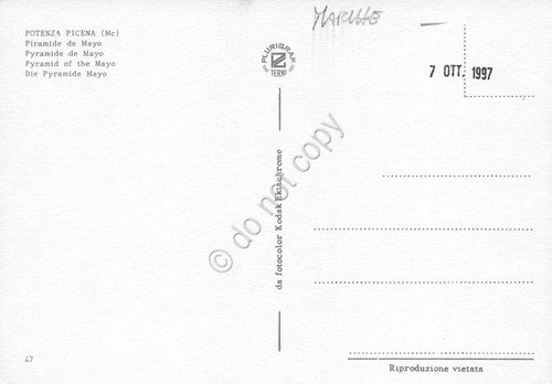 Cartolina Potenza Picena Macerata Piramide de Mayo