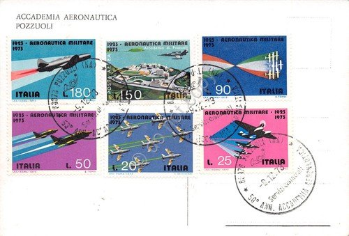 Cartolina Pozzuoli Accademia aeronautica Francobolli con aerei al retro 1973 | Immagine Gallery 2