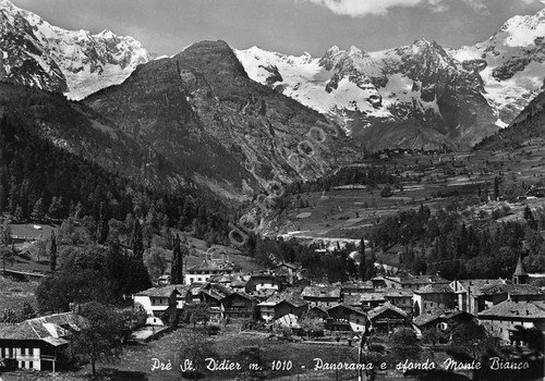 Cartolina Pre Saint Didier Panorama e Monte Bianco 1956