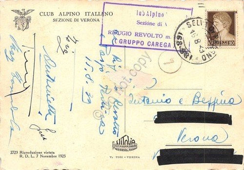 Cartolina Prealpi Veronesi Monte Plische CAI Rifugio Revolto Gruppo Carega …