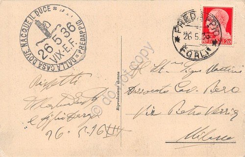 Cartolina Predappio Nuova Camera da letto ove nacque Mussolini Timbro … | Immagine Gallery 2