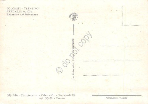 Cartolina Predazzo Panorama da belvedere case anni '80