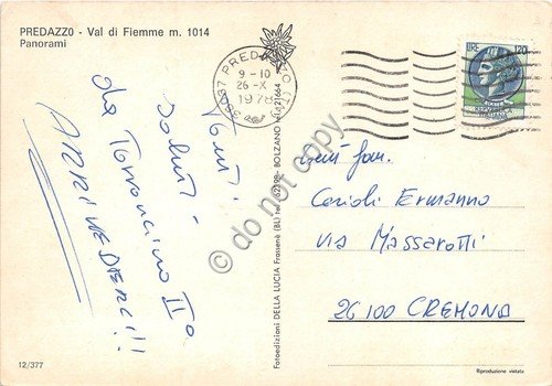Cartolina Predazzo Vedutine 1978 (Trento)