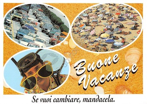 Cartolina pubblicitaria Buone Vacanze Austria Alpina auto ombrelloni