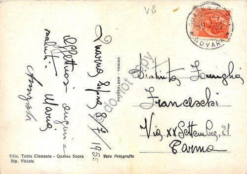 Cartolina Quarna Sopra Panorama invernale 1955