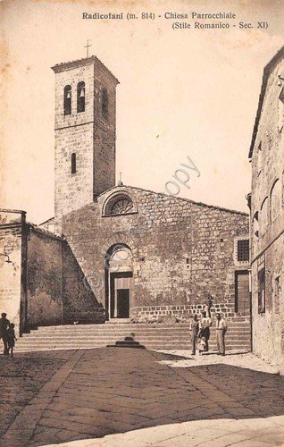 Cartolina Radicofani Chiesa Parrocchiale animata Alterocca Terni anni '40 | Immagine principale