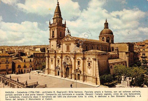 Cartolina Ragusa Cattedrale stile barocco con storia in basso | Immagine principale