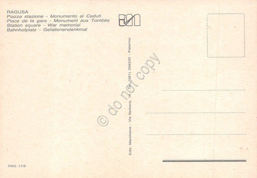 Cartolina Ragusa Piazza Stazione Monumento ai Caduti | Immagine Gallery 2