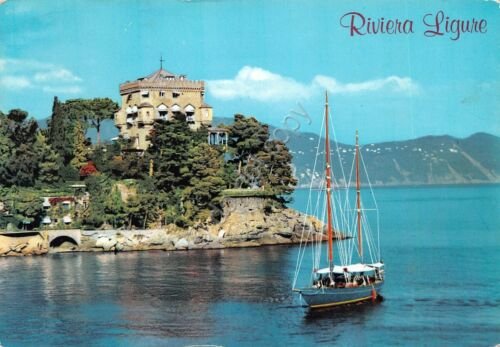 Cartolina Rapallo barca panorama dal mare 1967 (Genova)