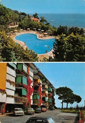 Cartolina Rapallo Condominio e piscina 1977 piega in basso