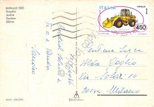 Cartolina Rapallo Giardini 1986 segnata (Genova) | Immagine Gallery 2