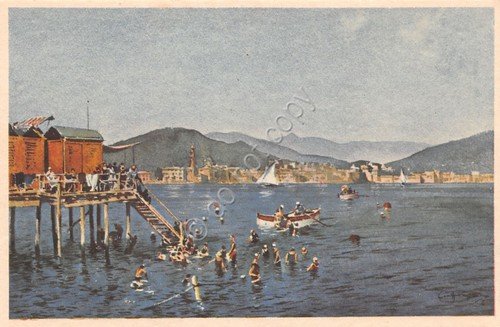 Cartolina Rapallo I bagni Acquarello Prof. Aurelio Craffonara illustrata | Immagine principale