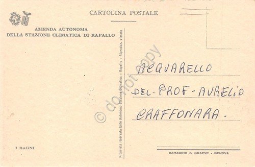 Cartolina Rapallo I bagni Acquarello Prof. Aurelio Craffonara illustrata | Immagine Gallery 2
