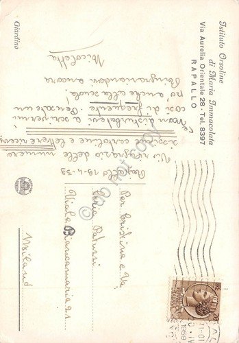 Cartolina Rapallo Istituto Orsoline di Maria Immacolata Giardino 1959 | Immagine Gallery 2