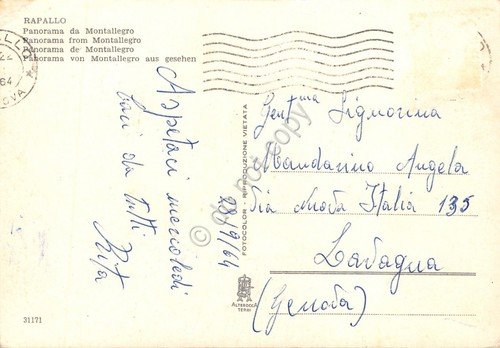 Cartolina Rapallo Panorama da Montallegro 1964 segni (Genova) | Immagine Gallery 2