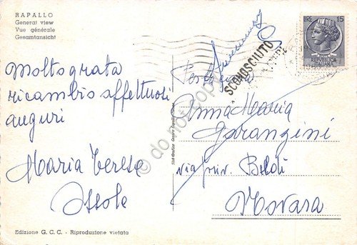 Cartolina Rapallo Panorama dall'alto timbro sconosciuto (Genova)