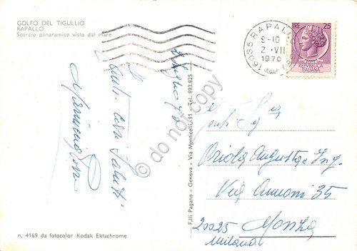 Cartolina Rapallo Panorama parziale dal mare 1970 (Genova)