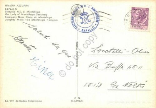 Cartolina Rapallo Santuario Montallegro Timbro Santuario 1972 (Genova)